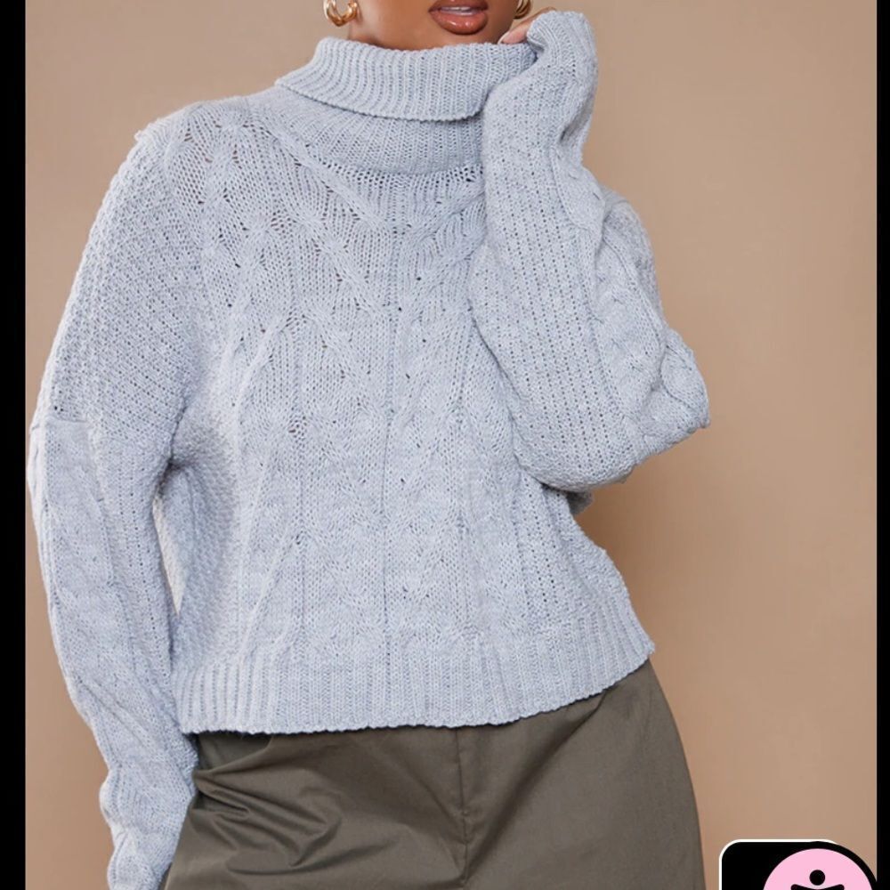 Pretty Little Things Plus Grey Cable Knitted Roll Neck Sweatshirt XXL Grey nwt